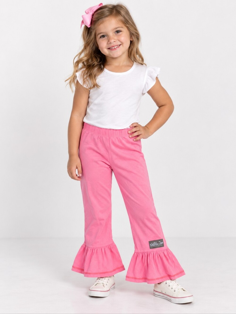 Matilda Jane Girls Size 6 Pink Ruffle Hem Capri Pants Elastic Waist